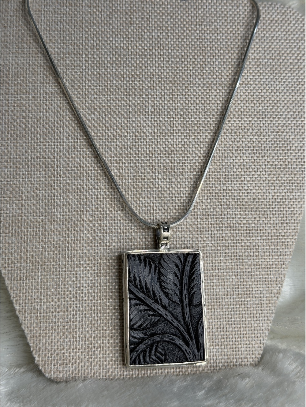 Vintage Silpada 925 Sterling Silver Brown Leather Rectangle Pendant N1101